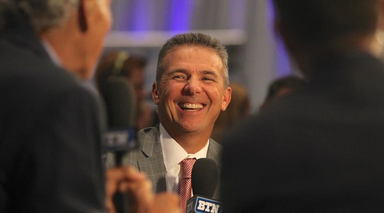 Ohio State's Urban Meyer speaks on the Big Ten Network on Monday, July 24, 2017, during Big Ten Media Days in Chicago.