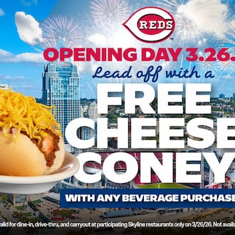 Skyline Chili will offer a free cheese coney on Cincinnati Reds opening day to those who buy a beverage. COURTESY SKYLINE CHILI