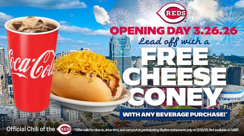 Skyline Chili will offer a free cheese coney on Cincinnati Reds opening day to those who buy a beverage. COURTESY SKYLINE CHILI