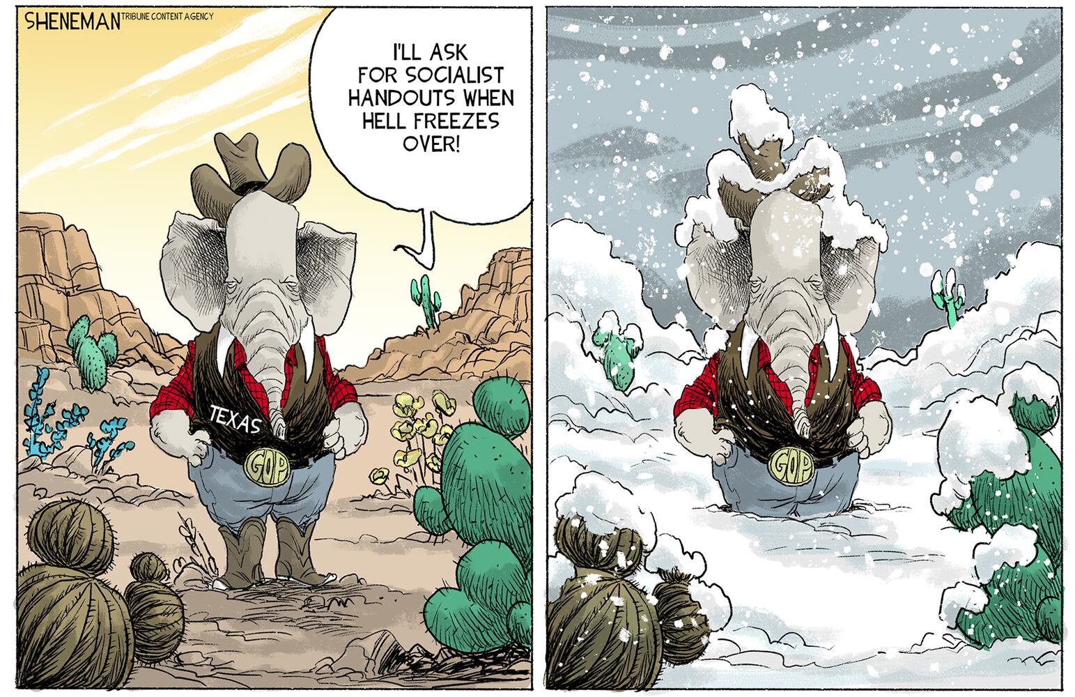 Week in cartoons: Frigid Texas, Rush Limbaugh and more