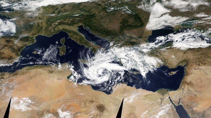 This is an image of a hurricane-like storm that hits Europe. COURTESY NASA