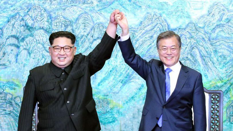 North Korean leader Kim Jong Un. left, and South Korean President Moon Jae-in considered the summit meeting at the demilitarized zone a success.