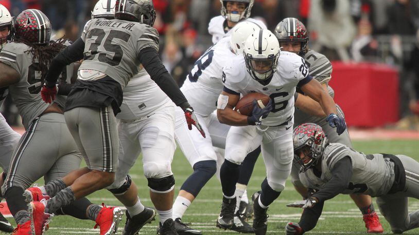 Penn State's Saquon Barkley runs against Ohio State on Saturday, Oct. 28, 2017, at Ohio Stadium.