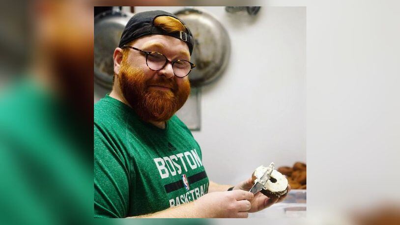 Ben Greiwe sells his doughnuts at Pleasant Ridge’s Nine Giant Brewing and Apricot Coffee House but hopes to open a brick-and-mortar next year. BRANDON HUGHES / WCPO.COM