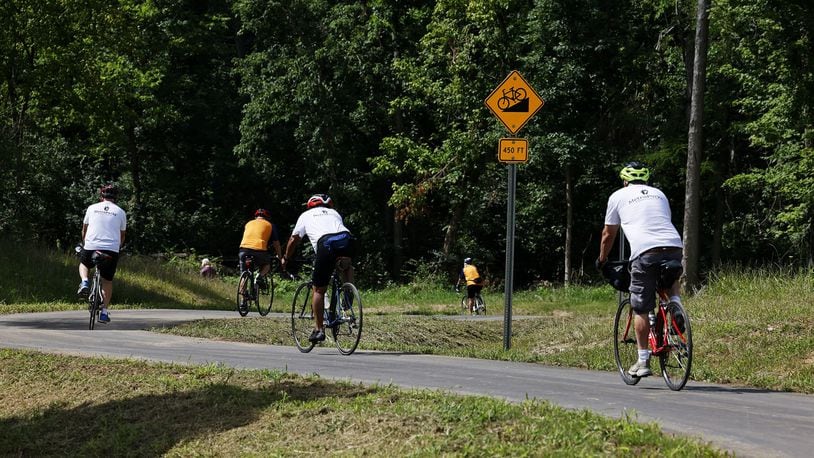 The Great Miami River Trail Timberhill extension opened Friday, Aug. 12, 2022. The trail extended through to the Rentschler Forest MetroPark Timberhill area. MetroParks just culled $1.3 million in grants to continue closing gaps in the trail that runs up to Piqua. NICK GRAHAM/STAFF