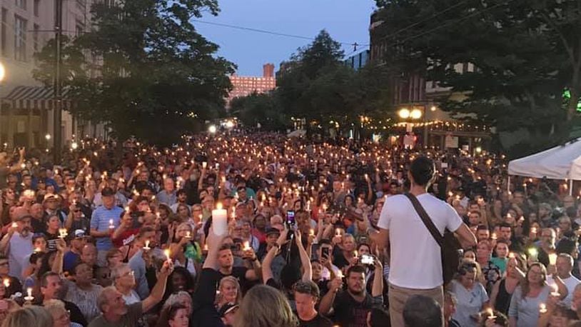 A candlelight vigil was held in Dayton's Oregon District on Aug. 4, 2019. Earlier that morning a gunman killed nine people and caused 30 others to be injured.  Dayton police killed a man they identified as the gunman.