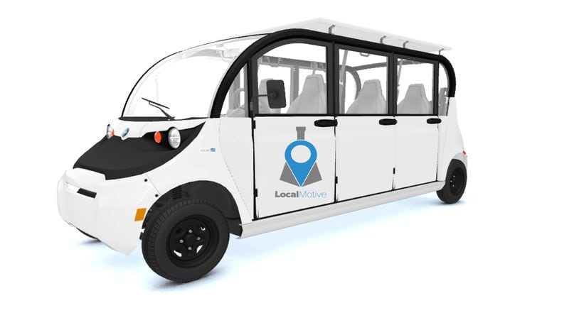 Pictured is an illustration of the LocalMovtive vehicle that will be used to pick up people needing to navigate a portion of the city's urban core, for free. PROVIDED