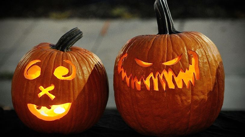 Pumpkins are carved and ready for Halloween.