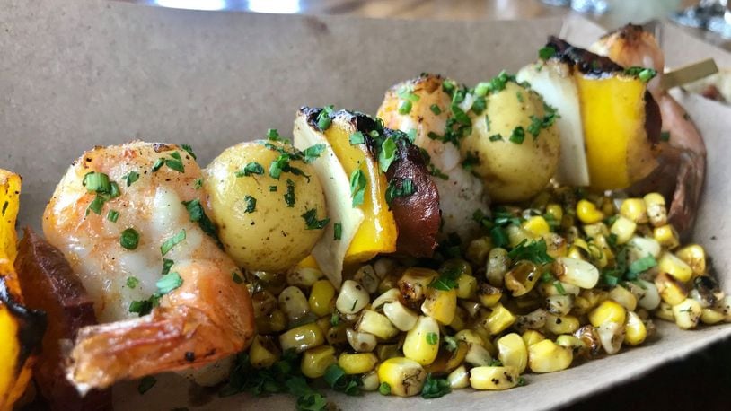 The cardinal food rule at the Bacon, Bourbon and Brew Festival is every dish has to be prepared with bacon, bourbon, or beer (or all three). Feast your eyes on these shrimp and corn skewers grilled in bourbon butter, a previous dish from Woodhouse Kitchen + Bar. CONTRIBUTED