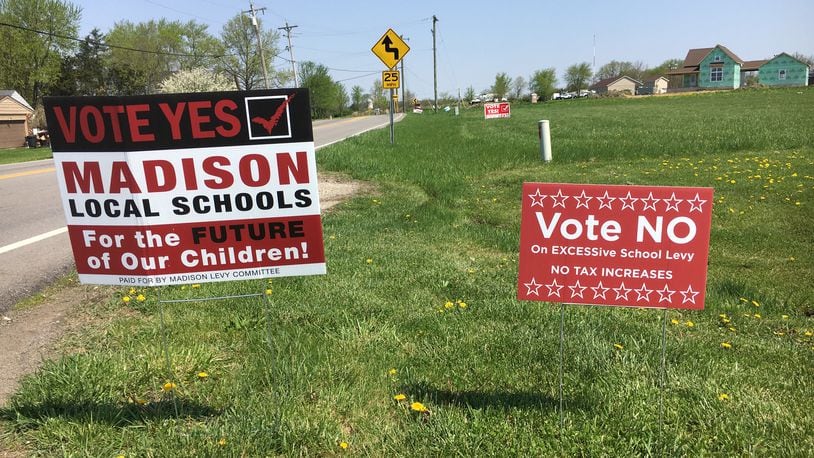 Residents in Madison Twp. will decided on Tuesday's election the fate of a proposed increase in the schools' income tax. Voters will decide on a 1% income tax to raise $2.4 million annually for the district, which has little commercial development and a few business tax revenue sources to pay for school operations. (Photo By Michael D. Clark\Journal-News)