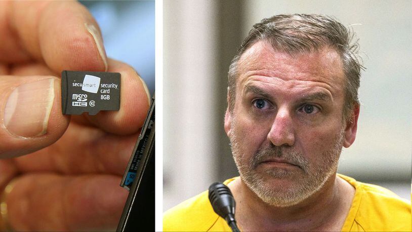 Brian Steven Smith, 48, of Anchorage, Alaska, is shown Wednesday, Oct. 9, 2019, during his arraignment for murder. Smith was arrested after police linked him to an SD card, similar to the one pictured, containing footage of a woman's brutal killing.