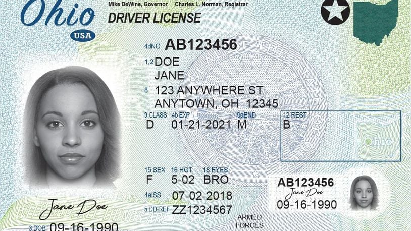 An example of a REAL ID issued by Ohio. File