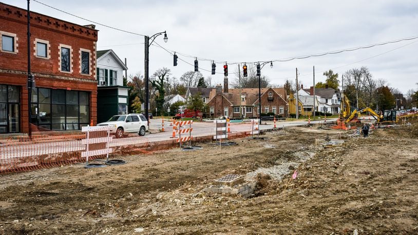 Construction continues on the intersection of Main Street, Millville Avenue and Eaton Avenue in Hamilton. Several properties were purchased by the city to re-align the intersection.