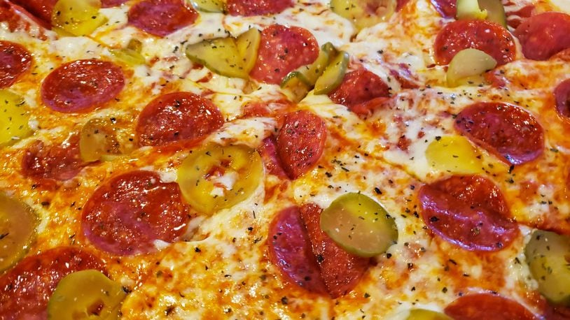 The pickleroni pizza at The Slice in Middletown. This Central Avenue restaurant has pizza, sandwiches and more. NICK GRAHAM/STAFF