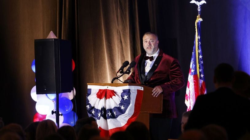 Speakers at the GOP Lincoln Day dinner in Butler County included Congressman Warren Davidson, Butler County Republican Party Chairman Todd Hall, Ohio Attorney General Dave Yost and Hamilton vice mayor Michael Ryan. The dinner also featured a choir from Lakota East schools singing the national anthem. | Nick Graham/Staff