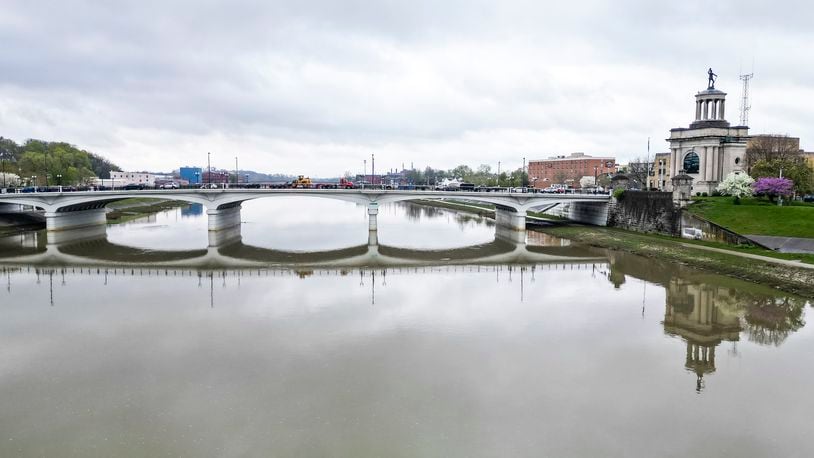 A view of the High-Main Bridge and Great Miami River Wednesday, April 10, 2024 in Hamilton. NICK GRAHAM/STAFF