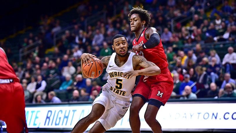 Wright State’s Skyelar Potter drives to the hoop against Miami last season at the Nutter Center. Joseph Craven/WRIGHT STATE ATHLETICS