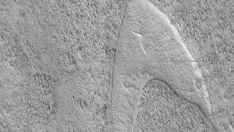 NASA's Mars Reconnaissance Orbiter spotted a feature on Mars that looks like the famous "Star Trek" logo.