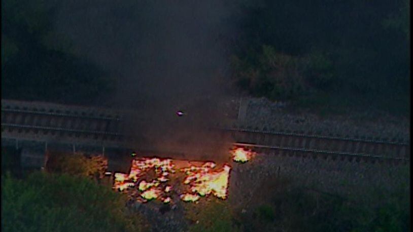 A fire shuts down Cheshire Bridge in northeast Atlanta. (Credit: Channel 2 Action News)