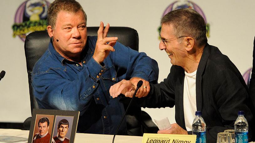 William Shatner and Leonard Nimoy joke with each other during the Dragon Con convention at the Hyatt in Atlanta on Sept. 4, 2009.