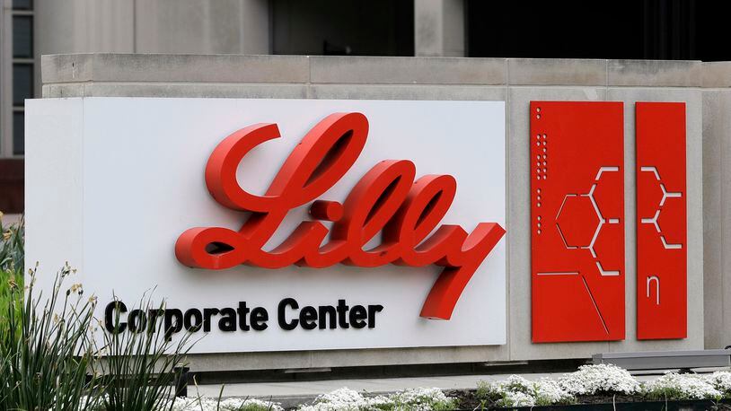 FILE - A sign for Eli Lilly & Co. sits outside their corporate headquarters in Indianapolis on April 26, 2017. Rapidly climbing sales of the new obesity drug Zepbound and its counterpart for diabetes, Mounjaro, pushed Eli Lilly to a better-than-expected first quarter profit, Tuesday, April 30, 2024. (AP Photo/Darron Cummings, File)