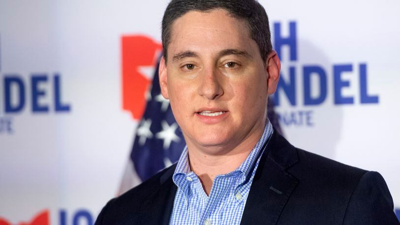 FILE - U.S. Senate Republican candidate Josh Mandel concedes to opponent JD Vance Tuesday, May 3, 2021 in Beachwood, Ohio. Mandel has been threatened with jail time for violating the terms of his divorce agreement. (AP Photo/Phil Long, File)