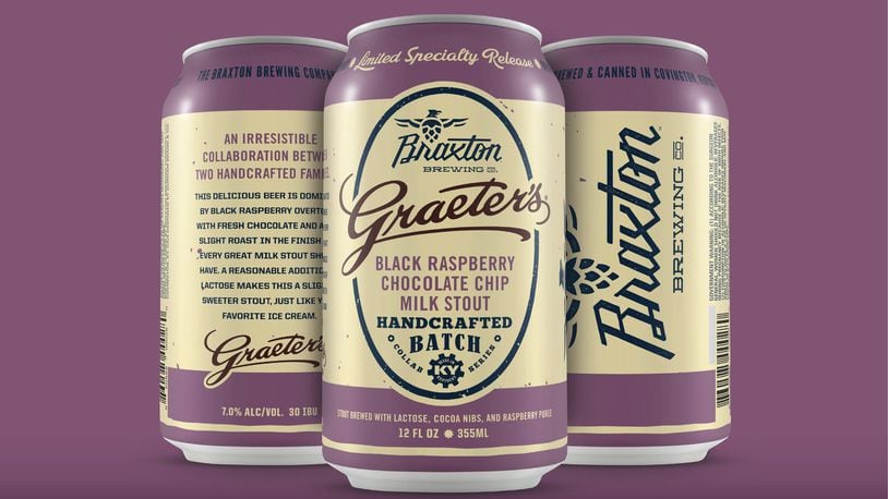 Graeter’s Ice Cream and Braxton Brewing Co. have joined forces to release Black Raspberry Chocolate Chip Milk Stout. The collaborative concoction will be introduced Feb. 3 at the Covington, Ky., brewery. The new brew will be available for purchase Feb. 6 at Kroger and independent area retailers in the greater Cincinnati, Dayton, Lexington and Louisville areas. CONTRIBUTED
