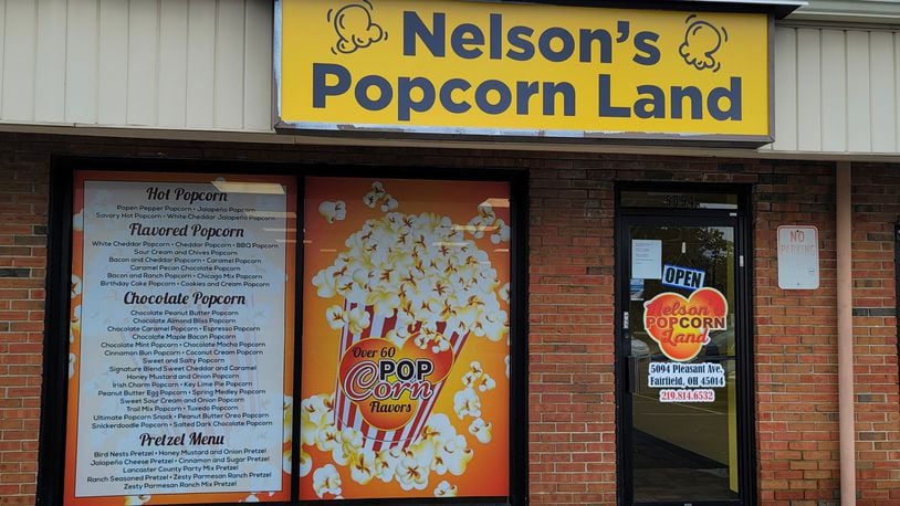 Nelson's Popcorn Land has opened on Pleasant Avenue in Fairfield with over forty varieties of popcorn and pretzels available to try before you buy. NICK GRAHAM / STAFF