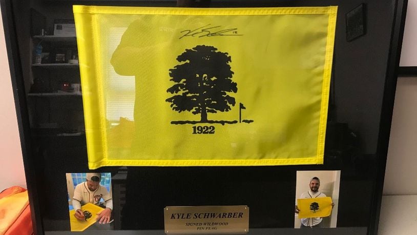 Proceeds from this autographed Kyle Schwarber flag from Wildwood Golf Club will benefit the 'Middie Way Baseball' program. SUBMITTED PHOTO