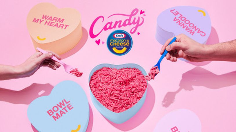 Kraft has launched a limited-edition Candy Kraft Mac & Cheese for Valentine’s Day. A special candy packet turns regular macaroni and cheese into a pink, sweetened version. CONTRIBUTED