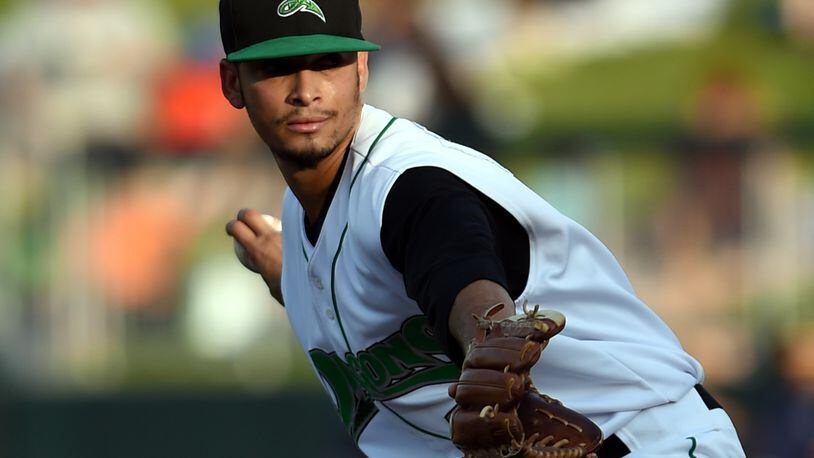 Jesus Reyes pitches for the Dragons in Wednesday night's game at Fifth Third Field against Lake County.
NICK FALZARANO/CONTRIBUTED
