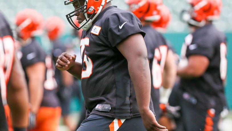 Bengals defensive tackle Andrew Billings (75) participates in a team practice at Paul Brown Stadium, Tuesday, June 13, 2017. GREG LYNCH / STAFF