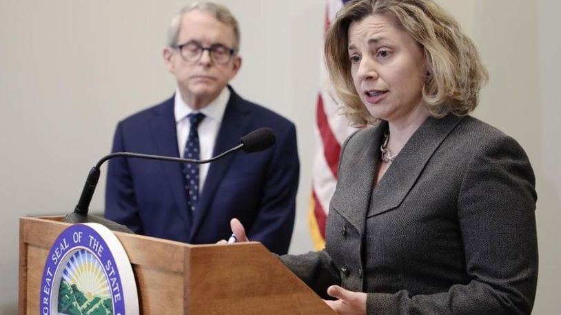Kimberly Murnieks, director of the Office of Budget and Management, speaks after Ohio Gov. Mike DeWine unveiled his administration s budget for fiscal year 2020-2021 in March at the Riffe Center. Joshua A. Bickel /Columbus Dispatch