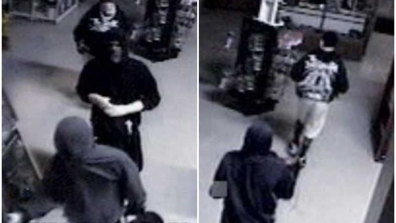 Police are looking for at least five people who stole 50 firearms from a Sharonville gun store Sunday, authorities said.