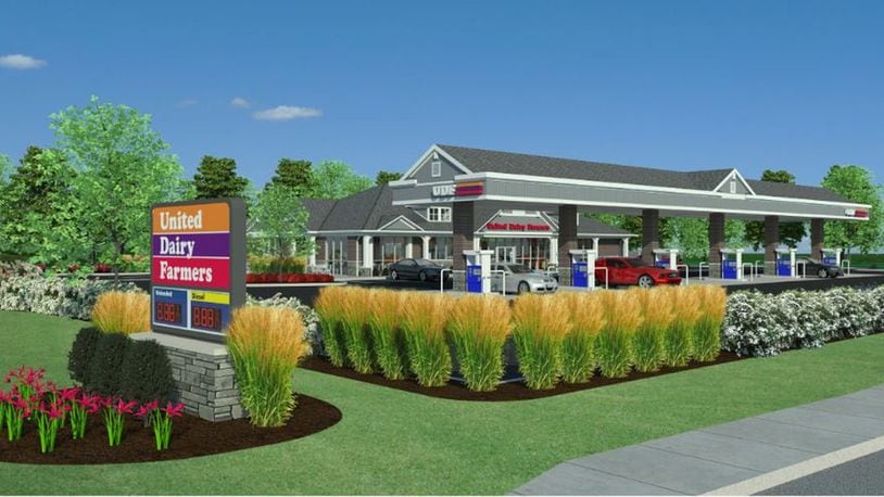 A rendering of the new United Dairy Farmers store to be built in downtown Ross Twp. UDF has developed a new prototype and this UDF will be the sixth one with the new look. CONTRIBUTED