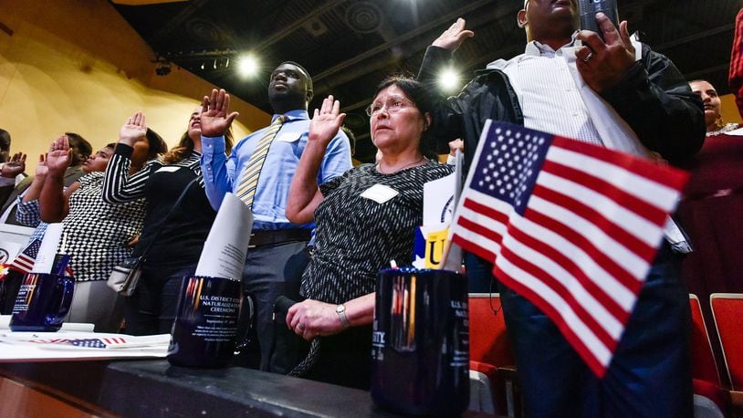 About 100 people will be will take the oath of citizenship at the annual naturalization ceremony at Miami University Regionals Hamilton campus on Tuesday, Sept. 17, 2019. NICK GRAHAM/FILE