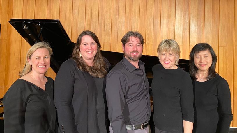 Dr. Wallis Vore, Instructor of Clarinet; Dr. Morrigan O'Brien Kane, Instructor of Flute; Dr. Aaron Pergram, Assistant Professor of Bassoon; Ms. Andrea Ridilla, Professor of Oboe and Dr. Siok Lian Tan, Associate Professor of Piano will perform April 24 at the Fitton Center for Creative Arts in Hamilton. CONTRIBUTED