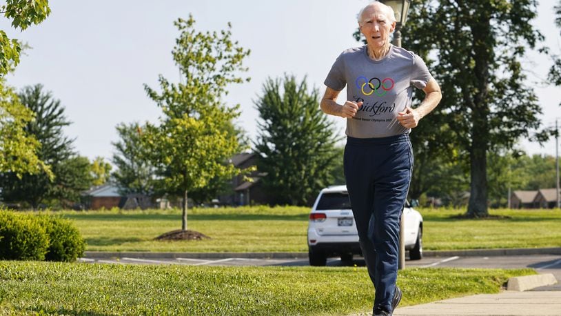 Bob Schul won a gold medal in the 5000m race in the 1964 Olympics in Tokyo. Schul, 83, still runs daily where he lives at Bickford assisted living and memory care facility in Middletown. NICK GRAHAM / STAFF
